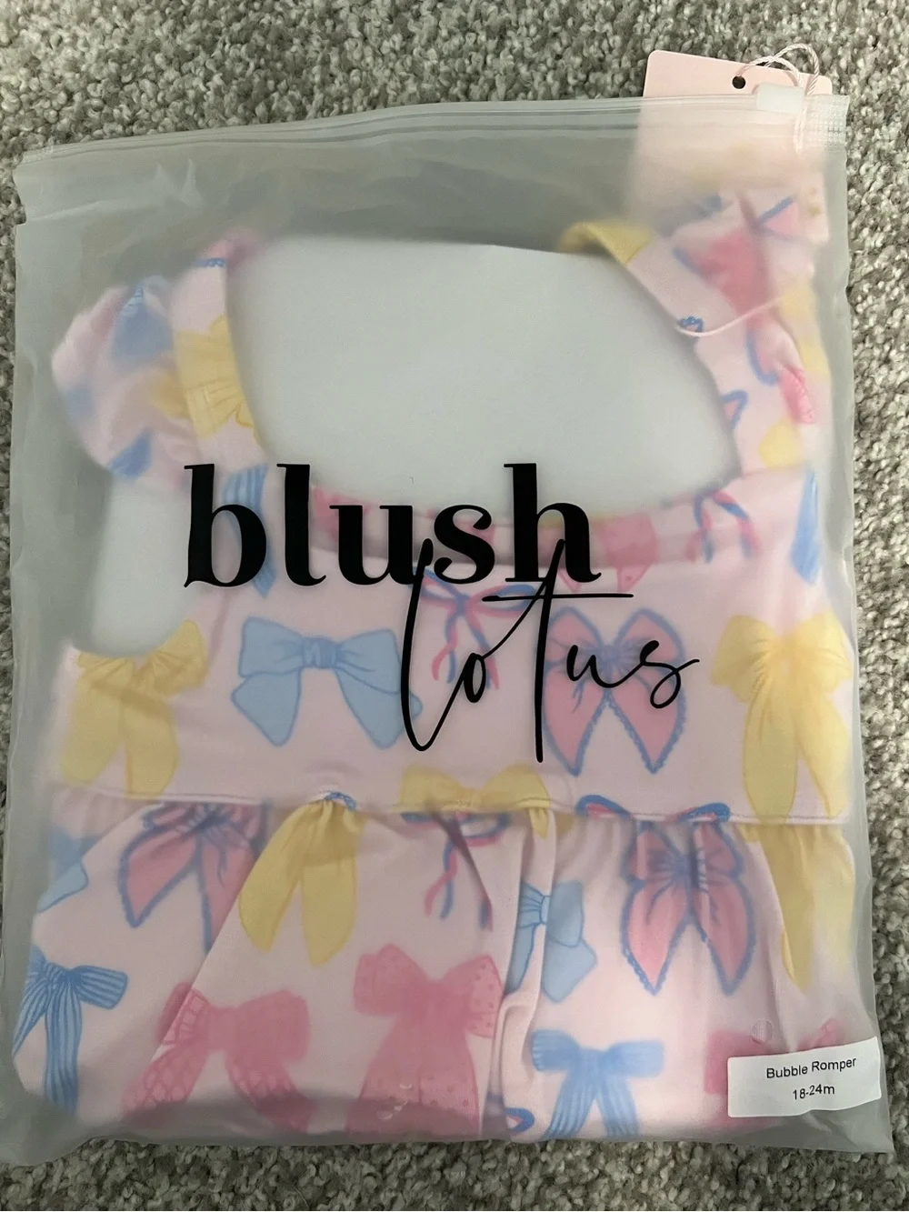 Blush Lotus Madelyn bow bubble romper size 18-24 months